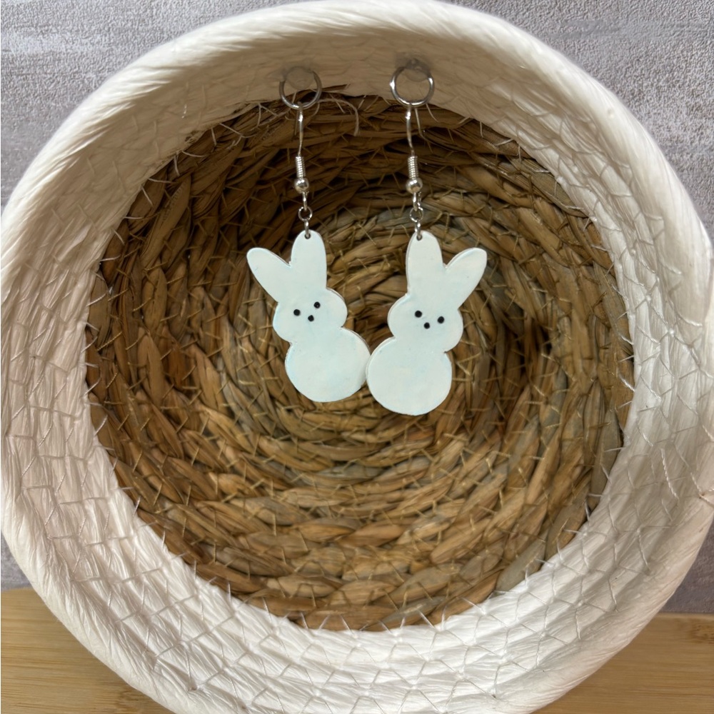 Light blue Peep shaped Easter Bunny Earrings